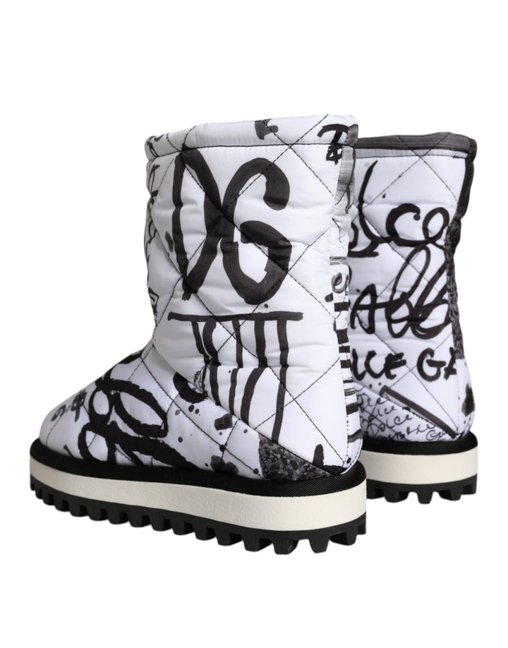 Women’s Dolce &amp; Gabbana White Padded Logo Print Mid Calf Boots Shoes