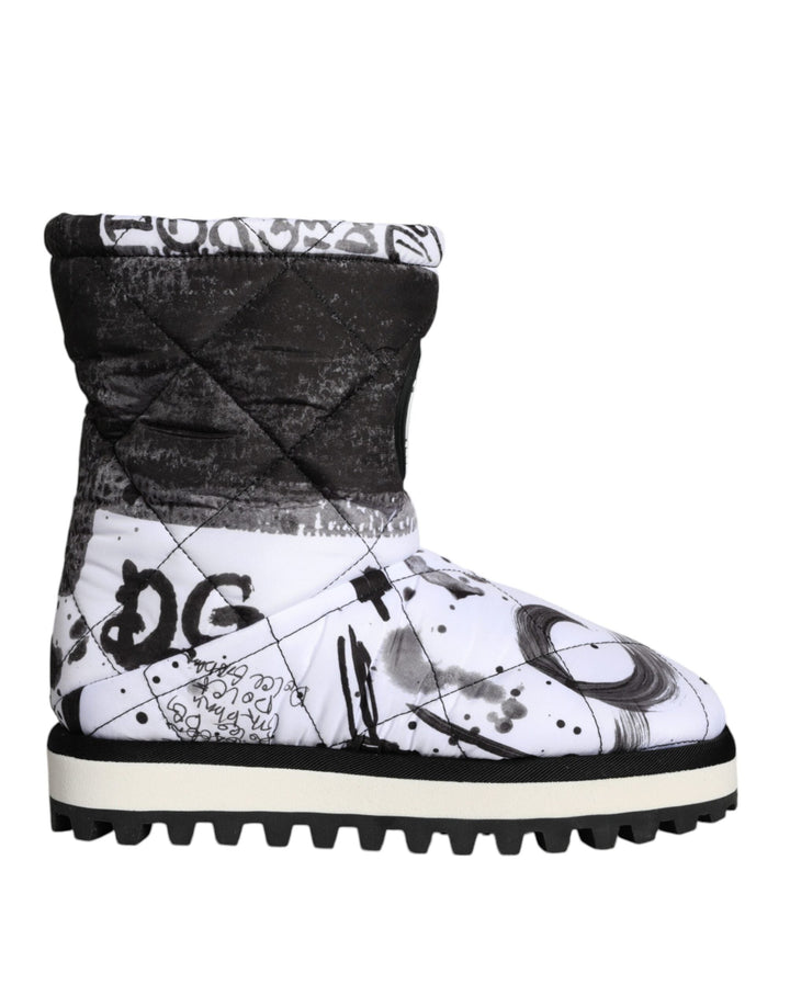 Women’s Dolce &amp; Gabbana White Padded Logo Print Mid Calf Boots Shoes