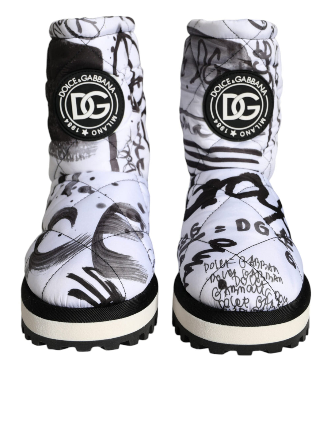 Women’s Dolce &amp; Gabbana White Padded Logo Print Mid Calf Boots Shoes