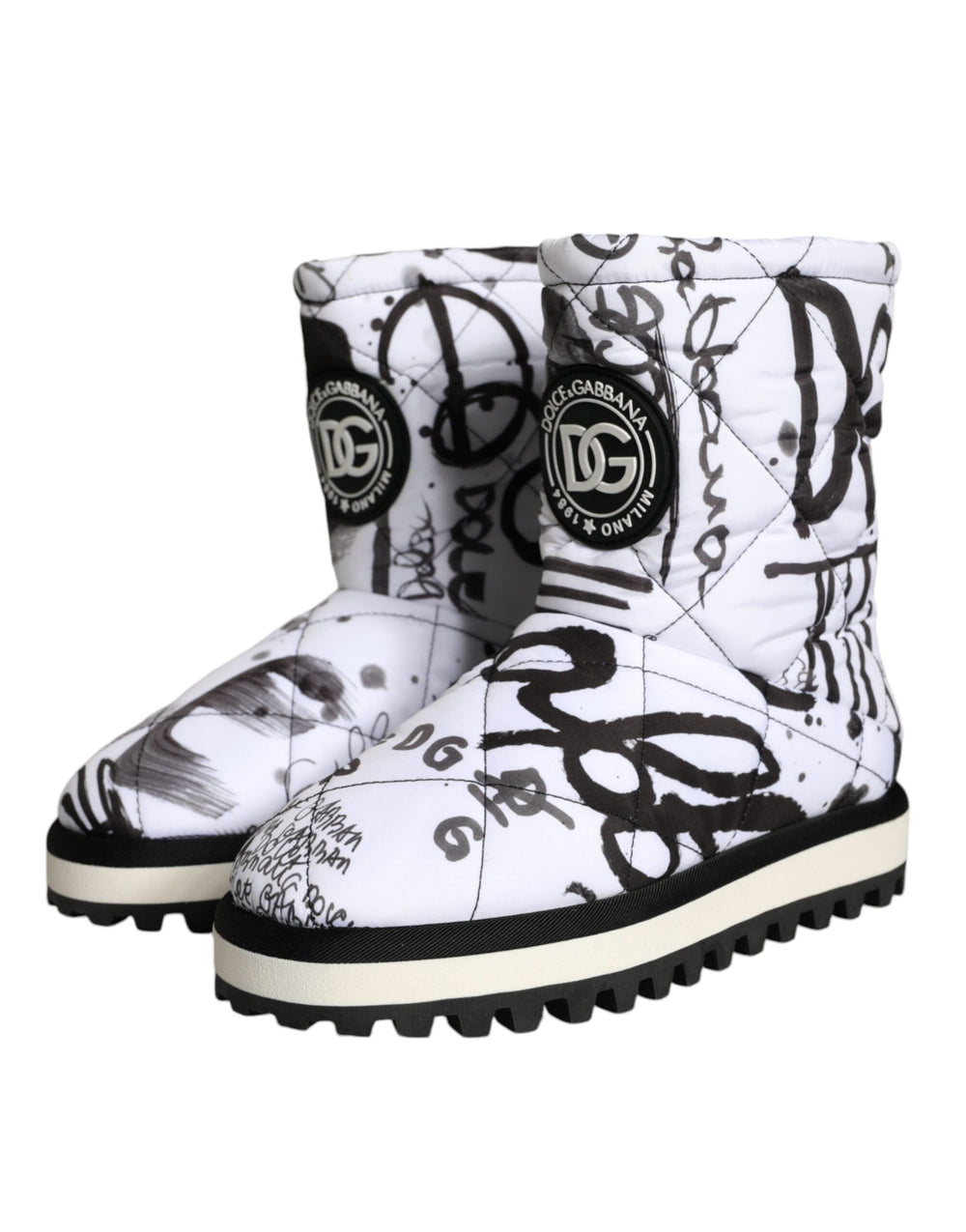 Women’s Dolce & Gabbana White Padded Logo Print Mid Calf Boots Shoes