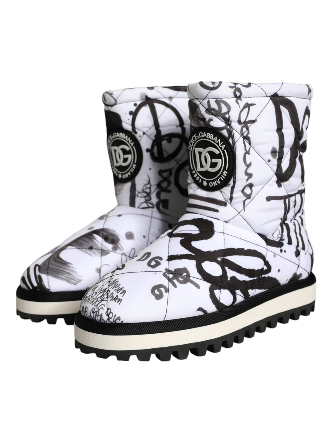 Women’s Dolce &amp; Gabbana White Padded Logo Print Mid Calf Boots Shoes