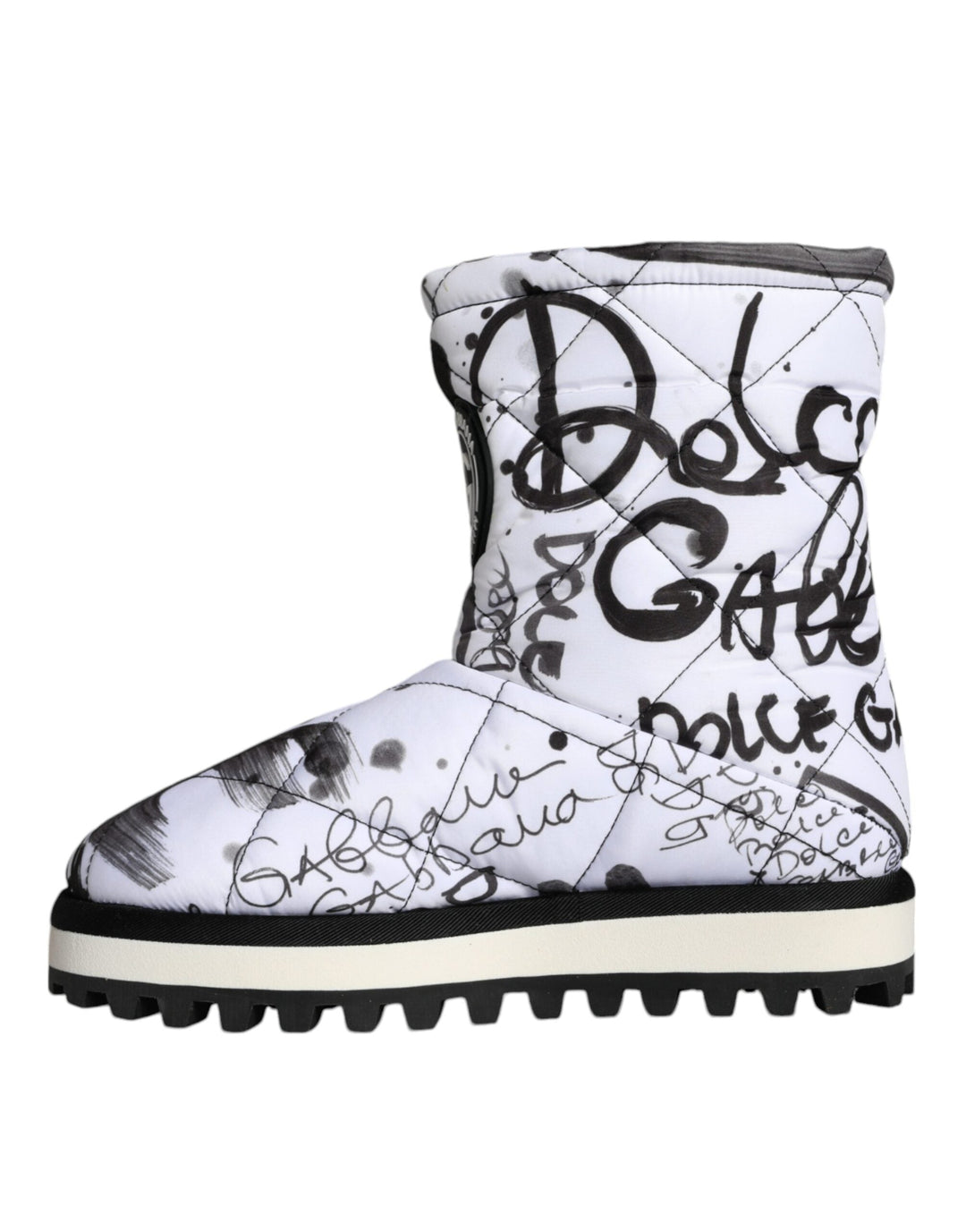 Women’s Dolce &amp; Gabbana White Padded Logo Print Mid Calf Boots Shoes