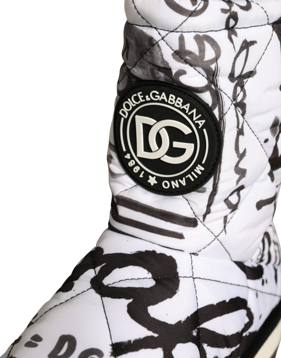 Women’s Dolce &amp; Gabbana White Padded Logo Print Mid Calf Boots Shoes
