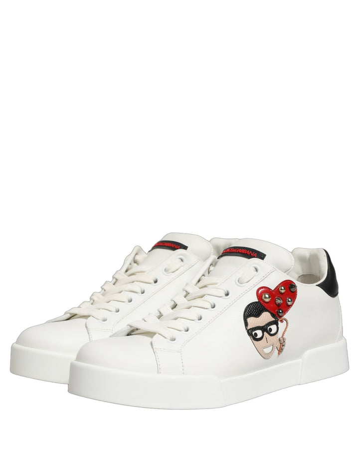 Dolce &amp; Gabbana White Patch Calfskin Nappa Portofino Sneakers Shoes