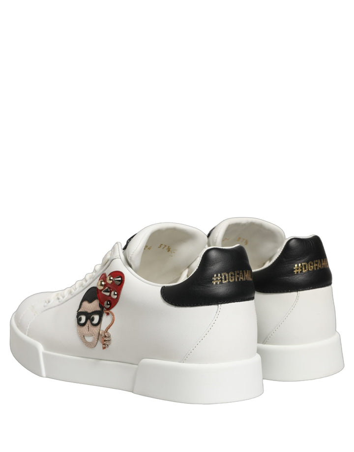 Dolce &amp; Gabbana White Patch Calfskin Nappa Portofino Sneakers Shoes
