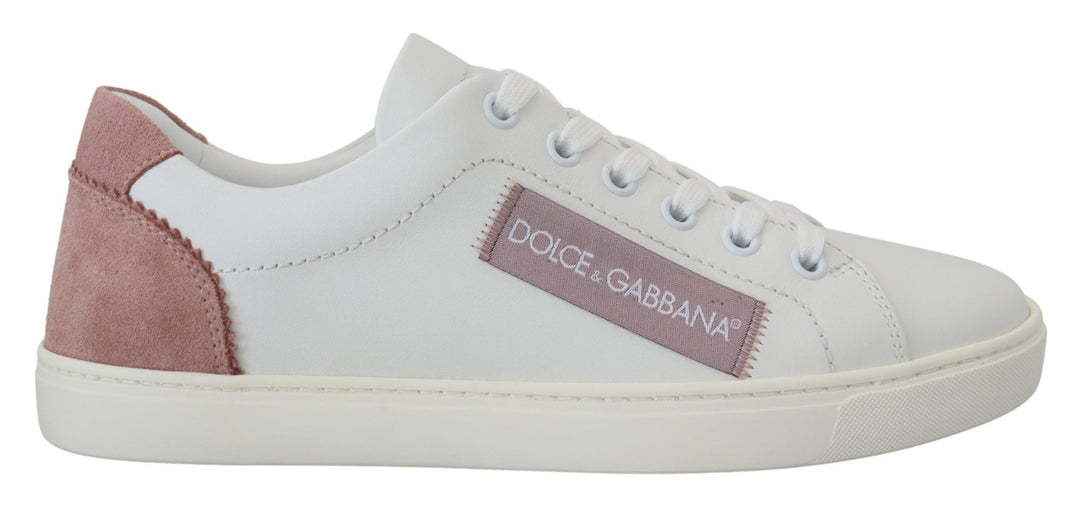 Dolce &amp; Gabbana White Pink Leather Low Top Sneakers Shoes