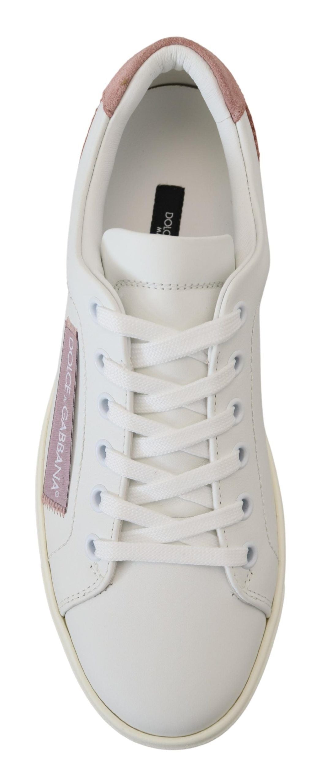 Dolce &amp; Gabbana White Pink Leather Low Top Sneakers Shoes