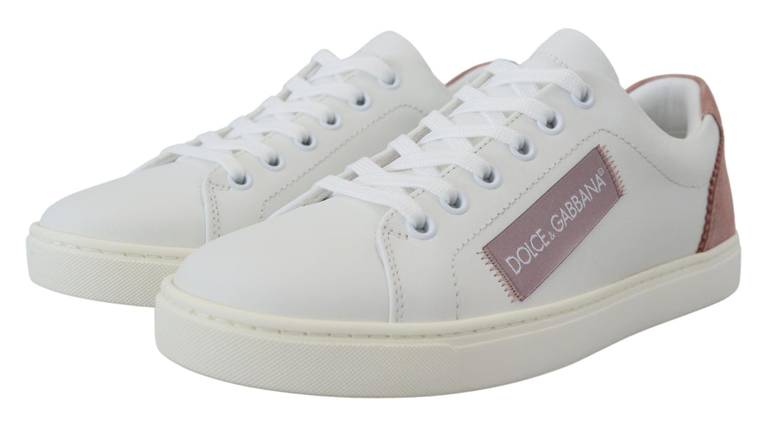 Dolce &amp; Gabbana White Pink Leather Low Top Sneakers Shoes