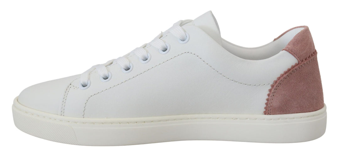 Dolce &amp; Gabbana White Pink Leather Low Top Sneakers Shoes