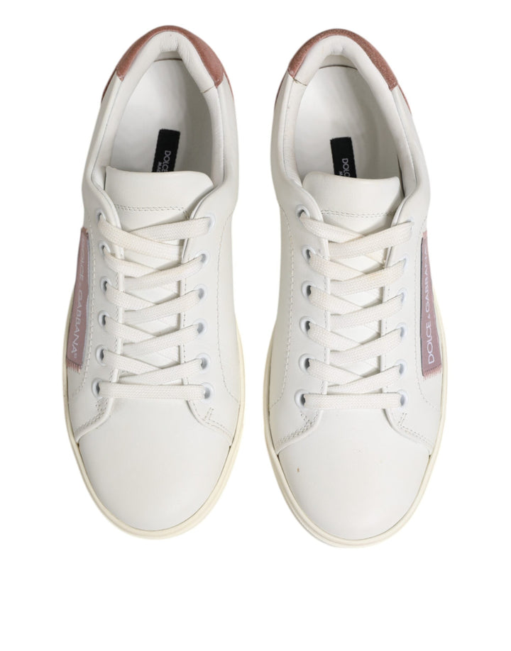 Dolce &amp; Gabbana White Pink Leather Low Top Sneakers Shoes