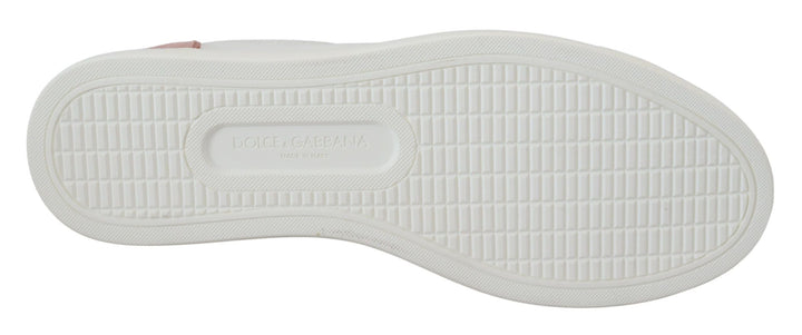 Dolce &amp; Gabbana White Pink Leather Low Top Sneakers Shoes
