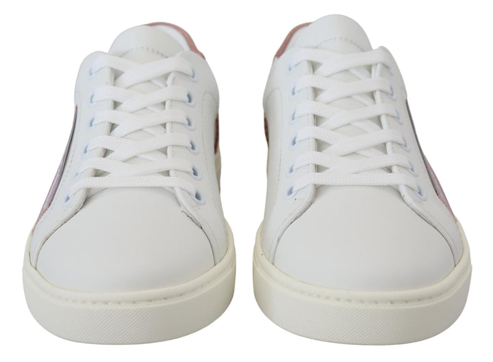 Dolce &amp; Gabbana White Pink Leather Low Top Sneakers Shoes