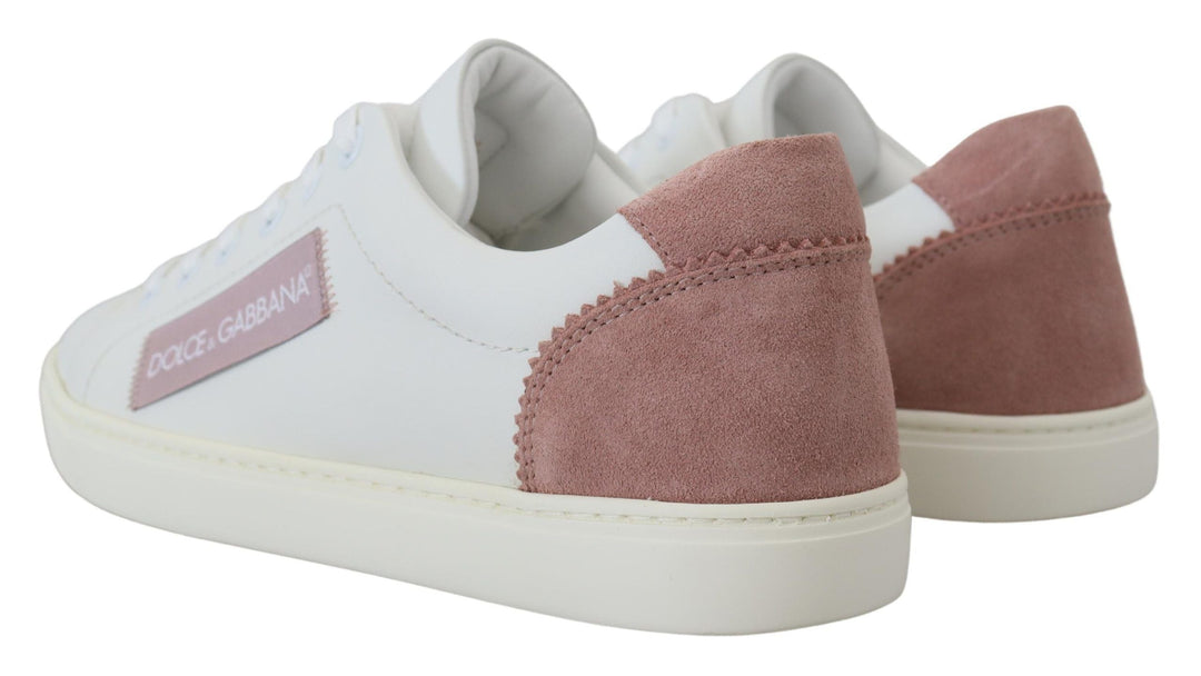 Dolce &amp; Gabbana White Pink Leather Low Top Sneakers Shoes