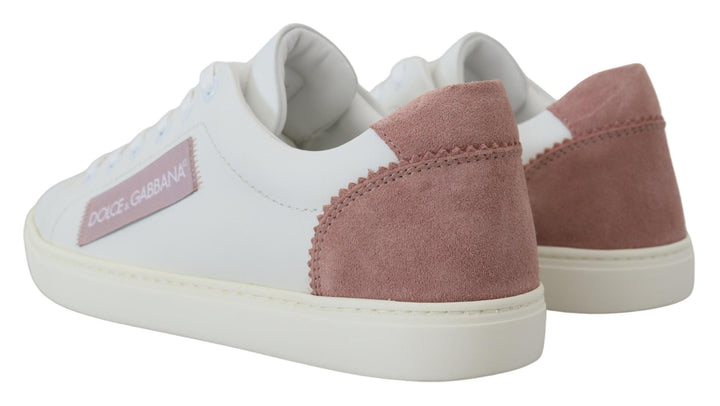 Dolce &amp; Gabbana White Pink Leather Low Top Sneakers Shoes