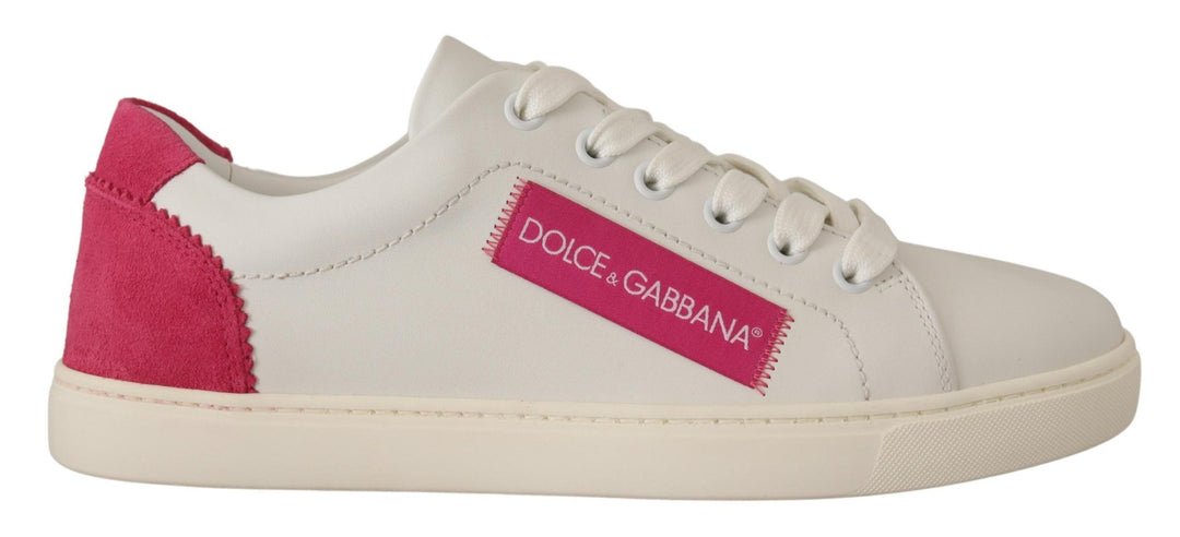 Dolce &amp; Gabbana White Pink Leather Low Top Sneakers Womens Shoes