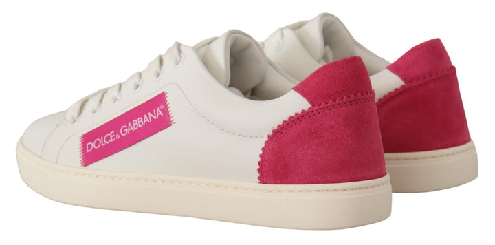 Dolce &amp; Gabbana White Pink Leather Low Top Sneakers Womens Shoes