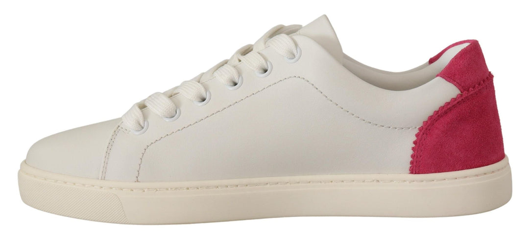 Dolce &amp; Gabbana White Pink Leather Low Top Sneakers Womens Shoes