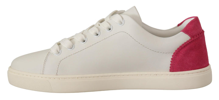 Dolce &amp; Gabbana White Pink Leather Low Top Sneakers Womens Shoes