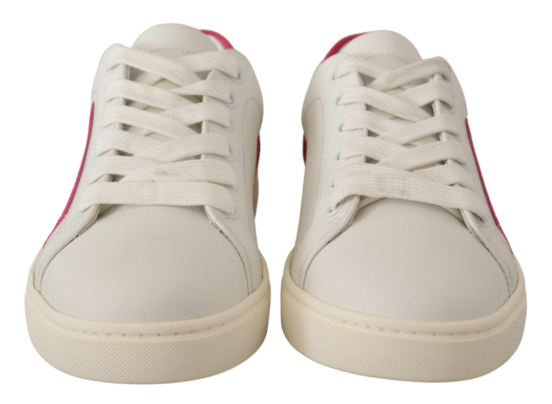 Dolce &amp; Gabbana White Pink Leather Low Top Sneakers Womens Shoes