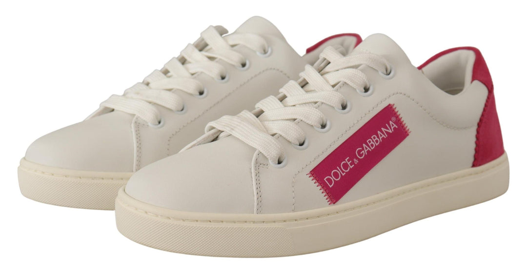 Dolce &amp; Gabbana White Pink Leather Low Top Sneakers Womens Shoes