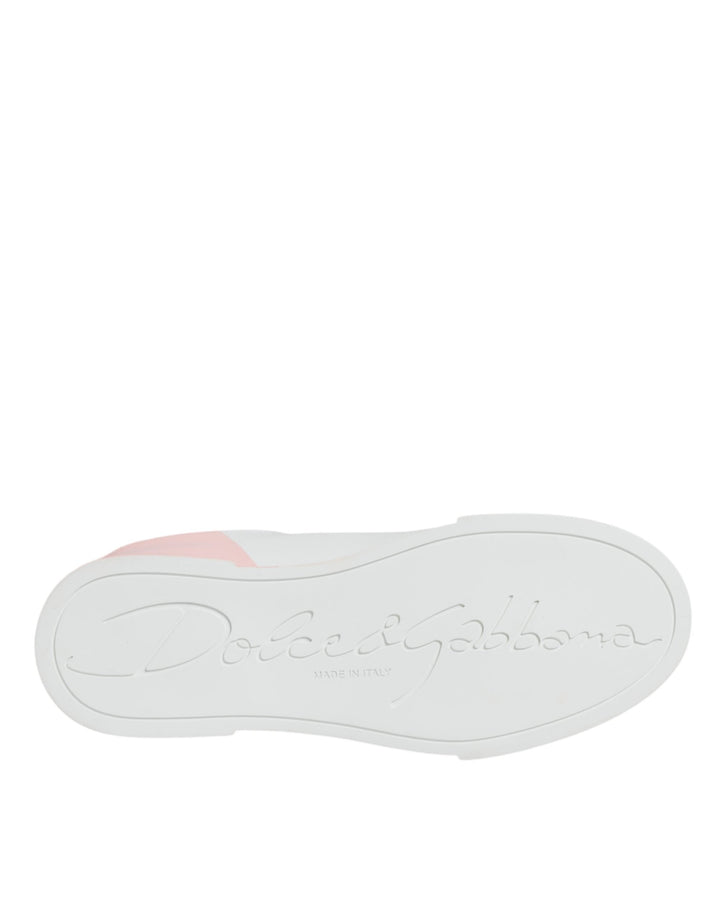 Dolce &amp; Gabbana White Pink Portofino Low Top Sneakers Shoes