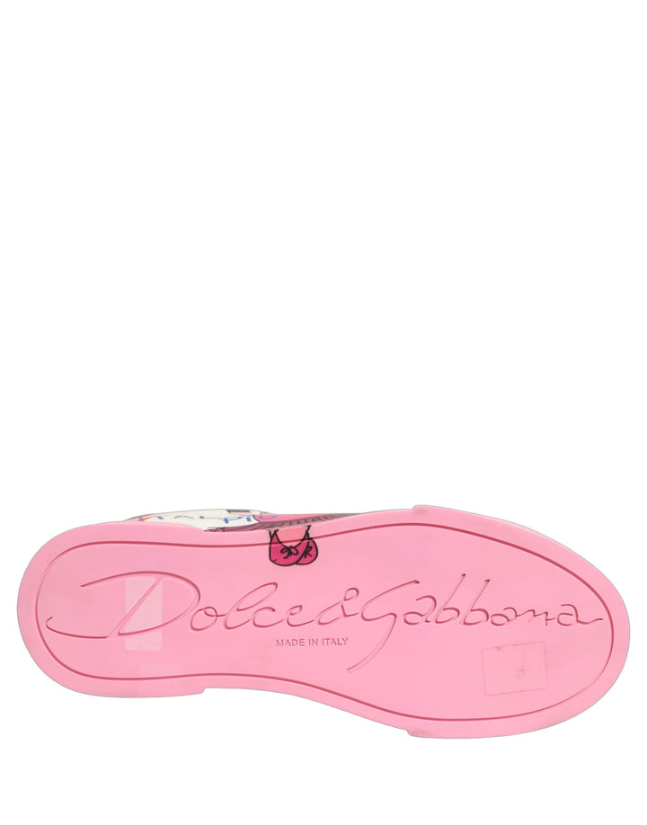 Dolce &amp; Gabbana White Pink Portofino Royal Pig Sneakers Shoes