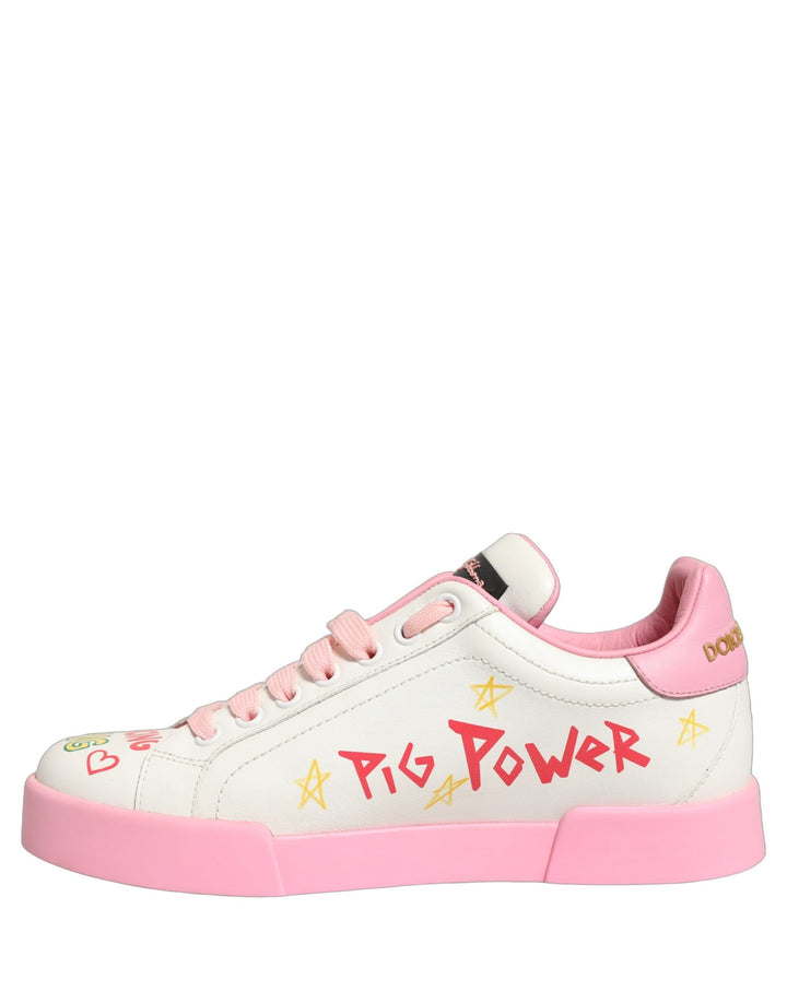 Dolce &amp; Gabbana White Pink Portofino Royal Pig Sneakers Shoes