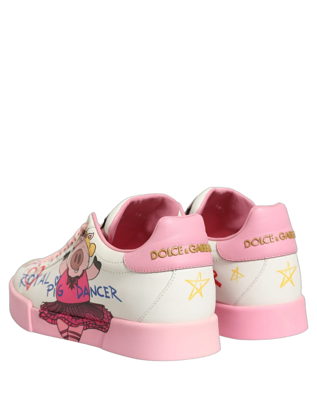 Dolce &amp; Gabbana White Pink Portofino Royal Pig Sneakers Shoes