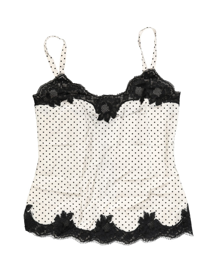 Women’s Dolce &amp; Gabbana White Polka Dot Lace-trimmed Camisole Top Underwear