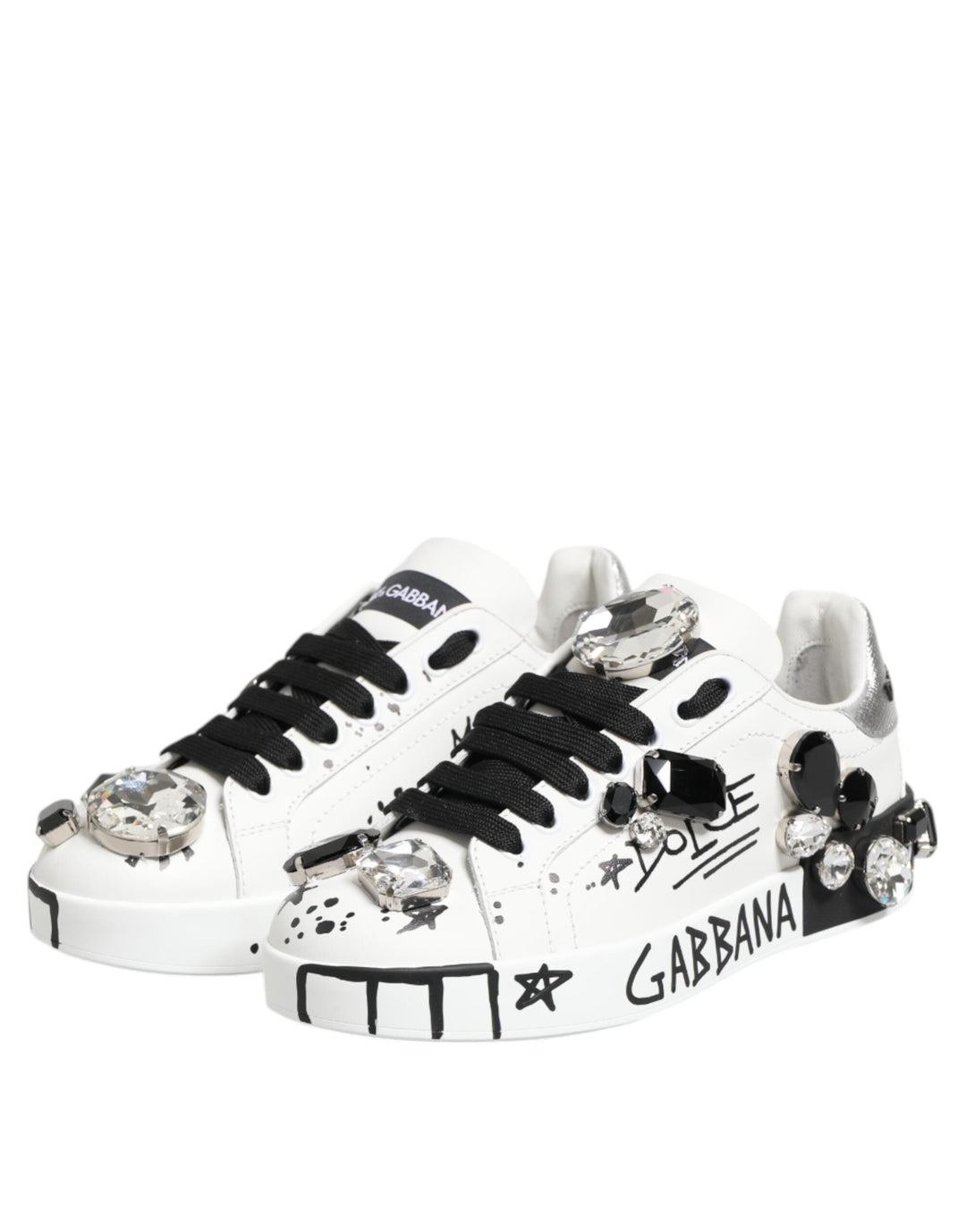 Dolce &amp; Gabbana White Portofino Crystal Sneakers  Shoes