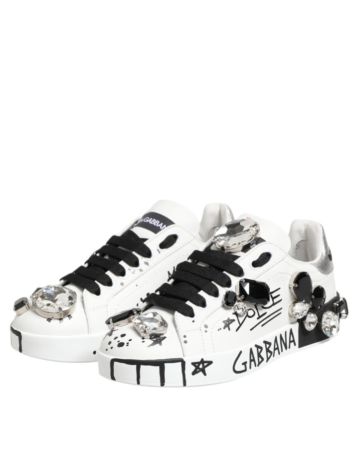Dolce &amp; Gabbana White Portofino Crystal Sneakers  Shoes