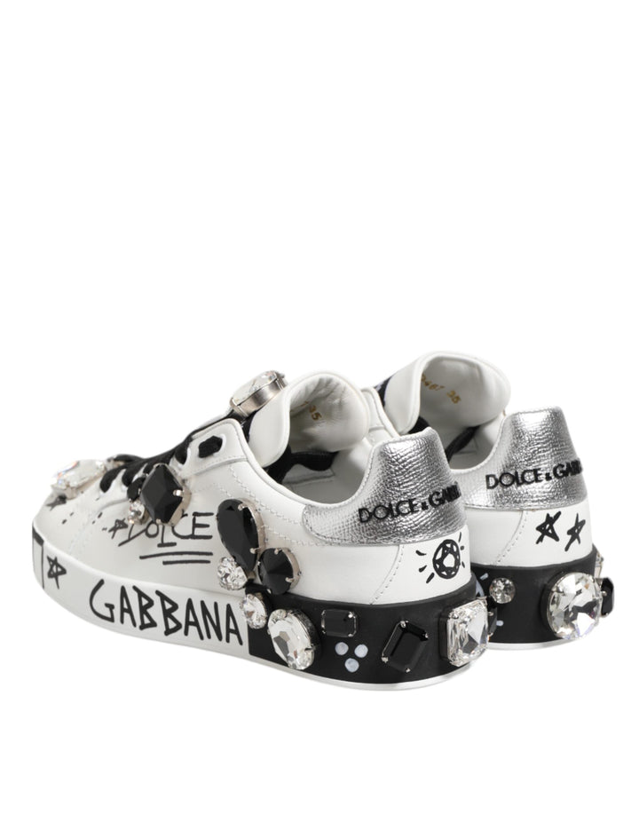 Dolce &amp; Gabbana White Portofino Crystal Sneakers  Shoes