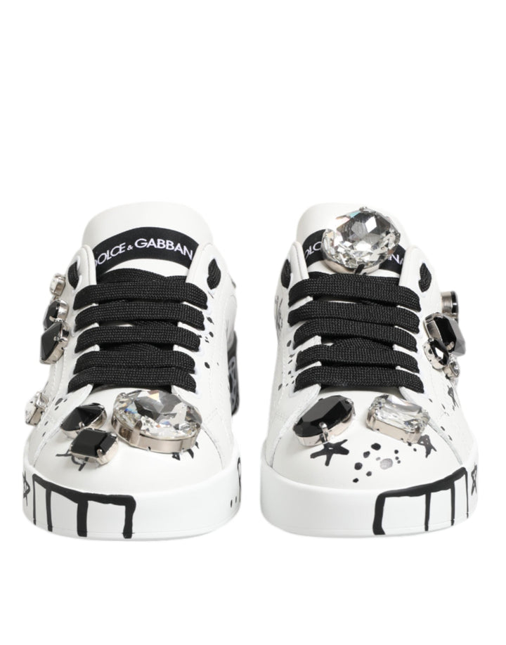 Dolce &amp; Gabbana White Portofino Crystal Sneakers  Shoes