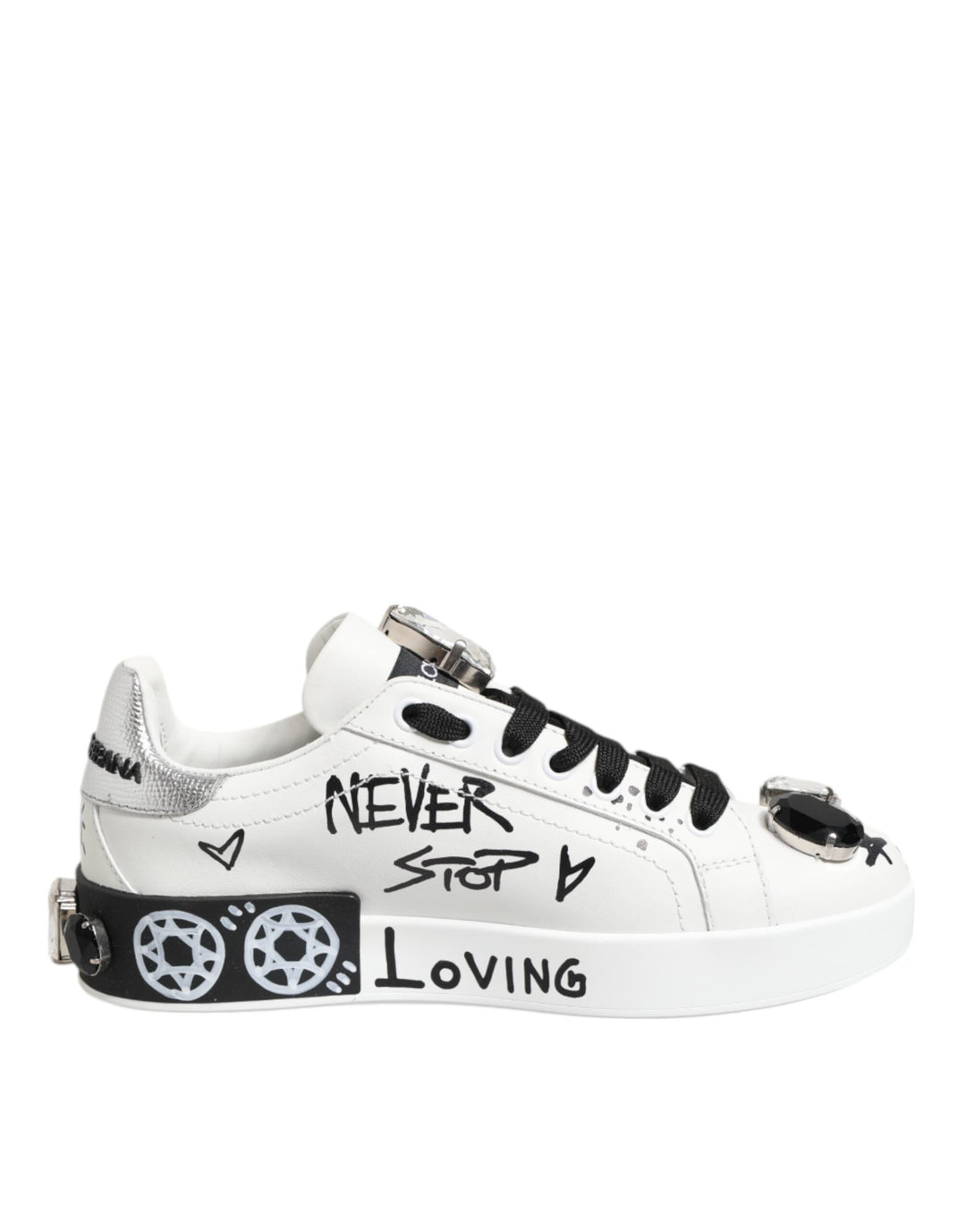 Dolce &amp; Gabbana White Portofino Crystal Sneakers  Shoes