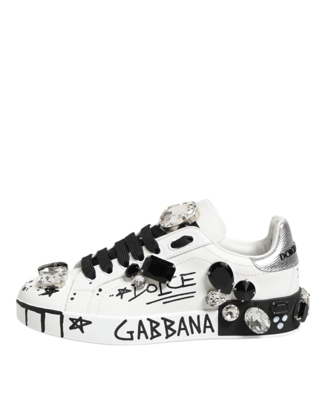 Dolce &amp; Gabbana White Portofino Crystal Sneakers  Shoes