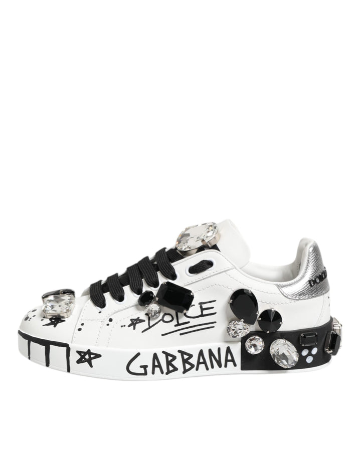Dolce &amp; Gabbana White Portofino Crystal Sneakers  Shoes