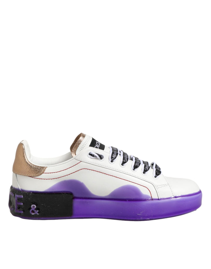 Dolce &amp; Gabbana White Purple Leather Low Top Sneaker Shoes