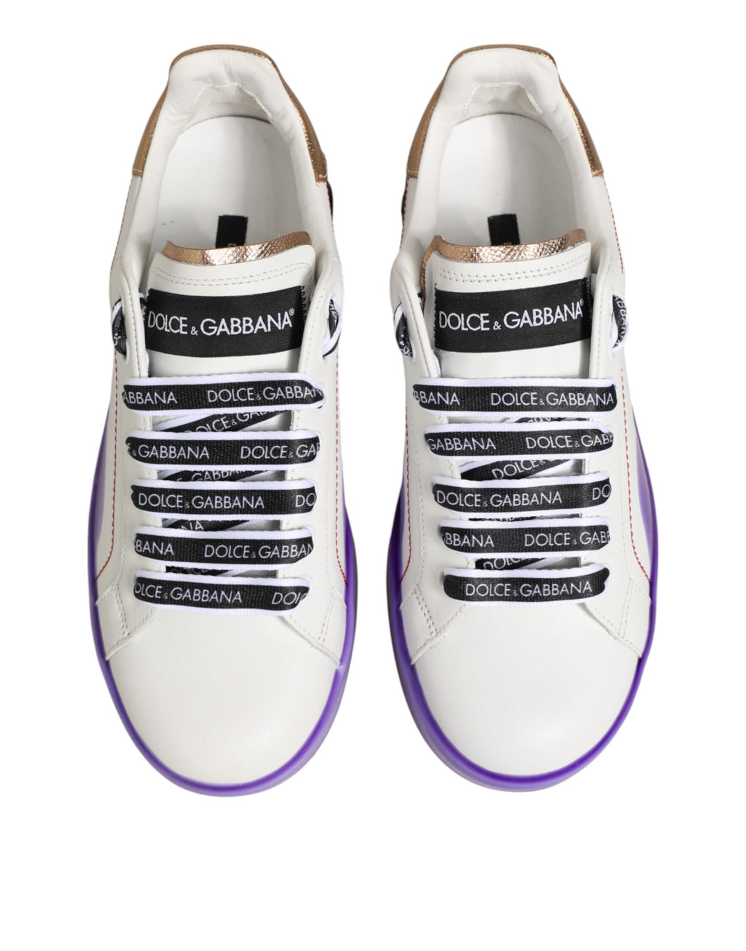 Dolce &amp; Gabbana White Purple Leather Low Top Sneaker Shoes