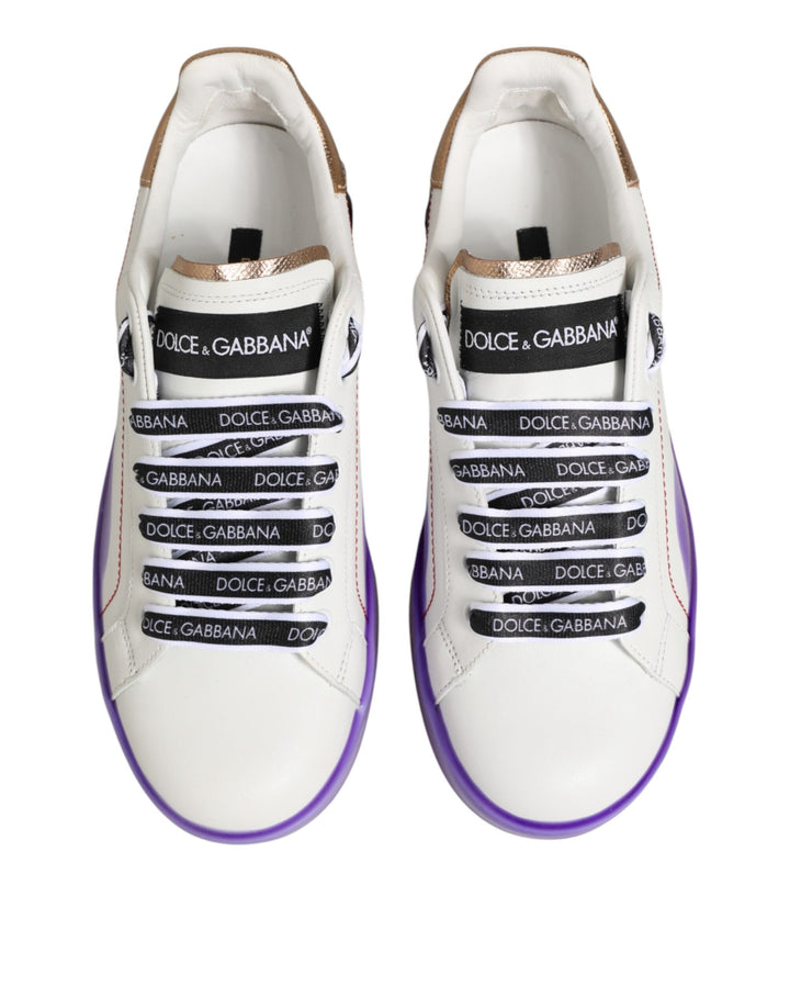 Dolce &amp; Gabbana White Purple Leather Low Top Sneaker Shoes