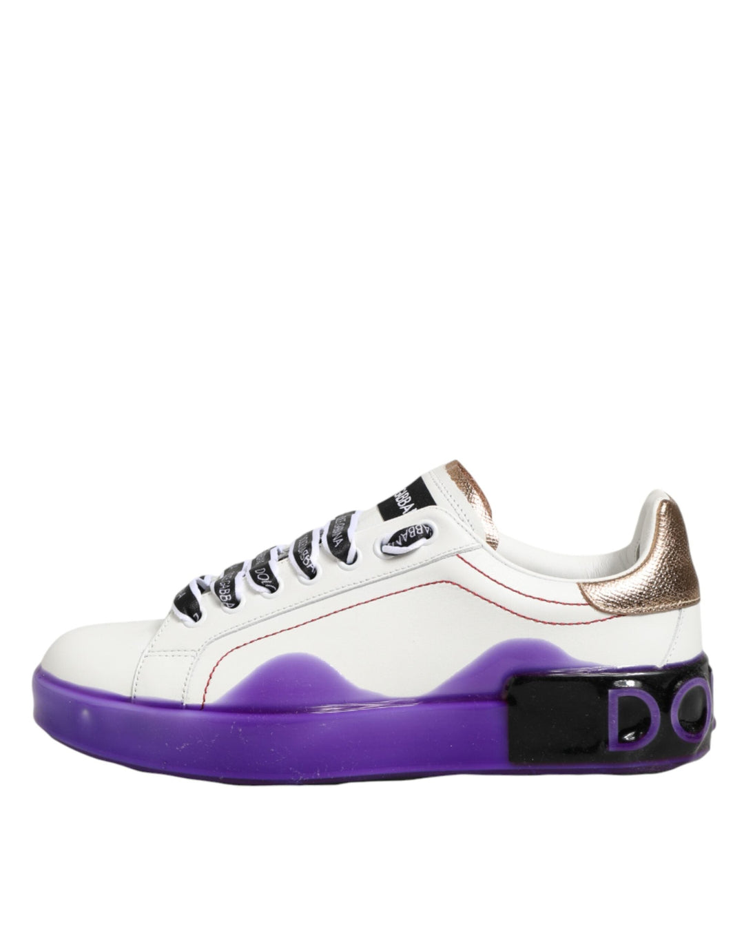 Dolce &amp; Gabbana White Purple Leather Low Top Sneaker Shoes