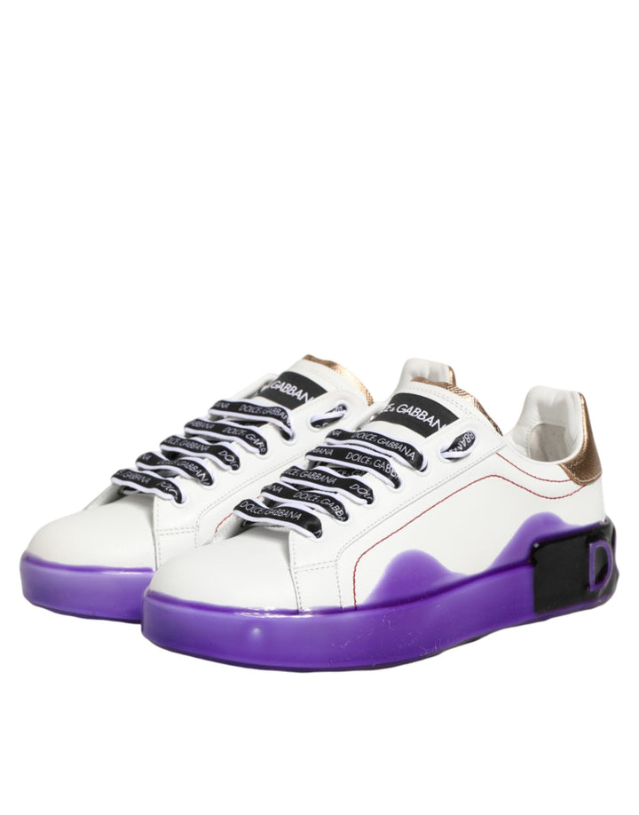 Dolce &amp; Gabbana White Purple Leather Low Top Sneaker Shoes