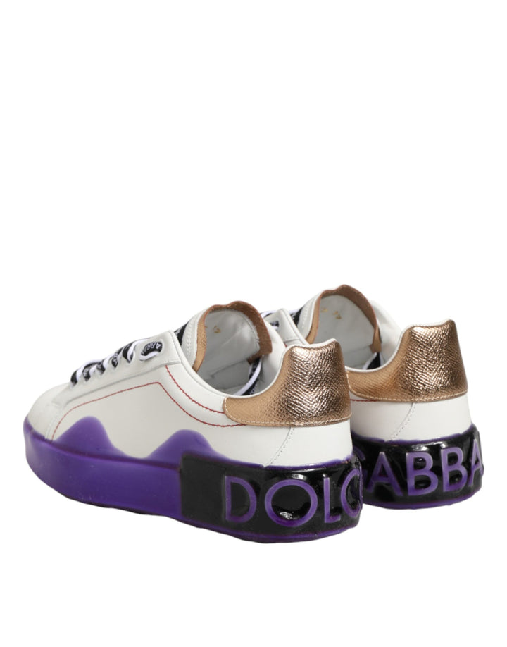 Dolce &amp; Gabbana White Purple Leather Low Top Sneaker Shoes