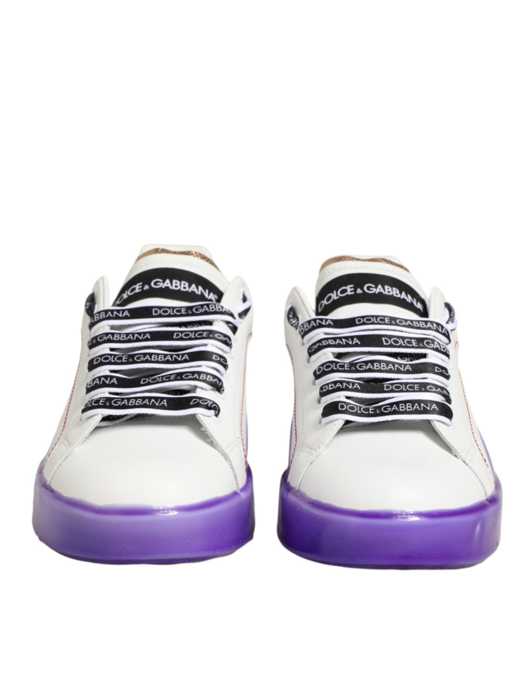 Dolce &amp; Gabbana White Purple Leather Low Top Sneaker Shoes
