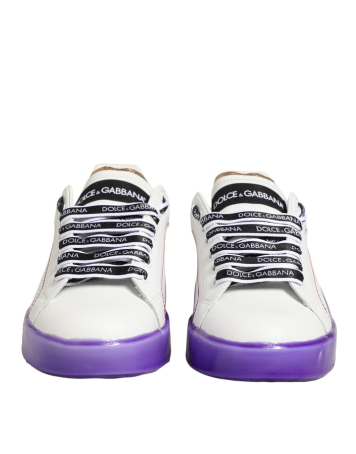 Dolce &amp; Gabbana White Purple Leather Low Top Sneaker Shoes
