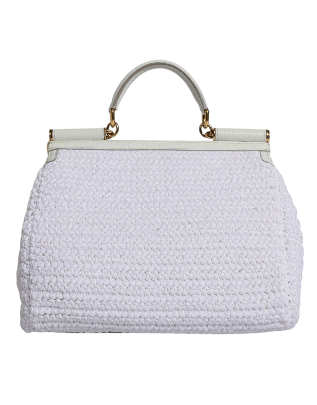 Women’s Dolce &amp; Gabbana White Rafia Leather Top Handle Crossbody Bag