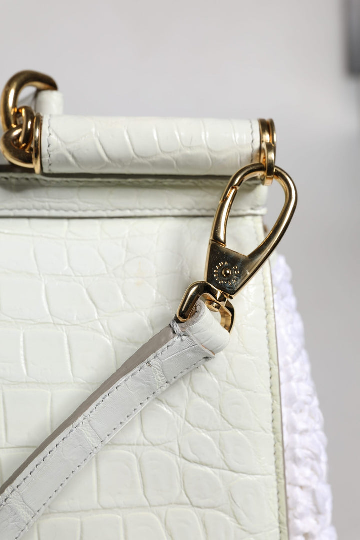 Women’s Dolce &amp; Gabbana White Rafia Leather Top Handle Crossbody Bag