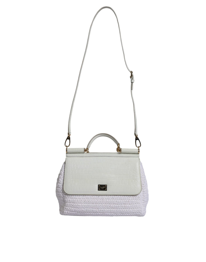 Women’s Dolce &amp; Gabbana White Rafia Leather Top Handle Crossbody Bag