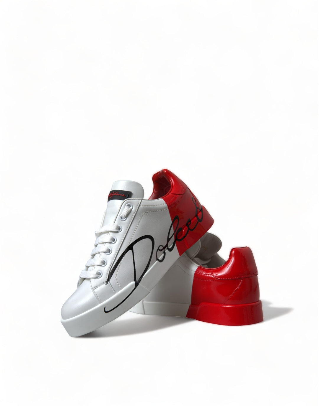 Dolce &amp; Gabbana White Red Lace Up Womens Low Top Sneakers Shoes