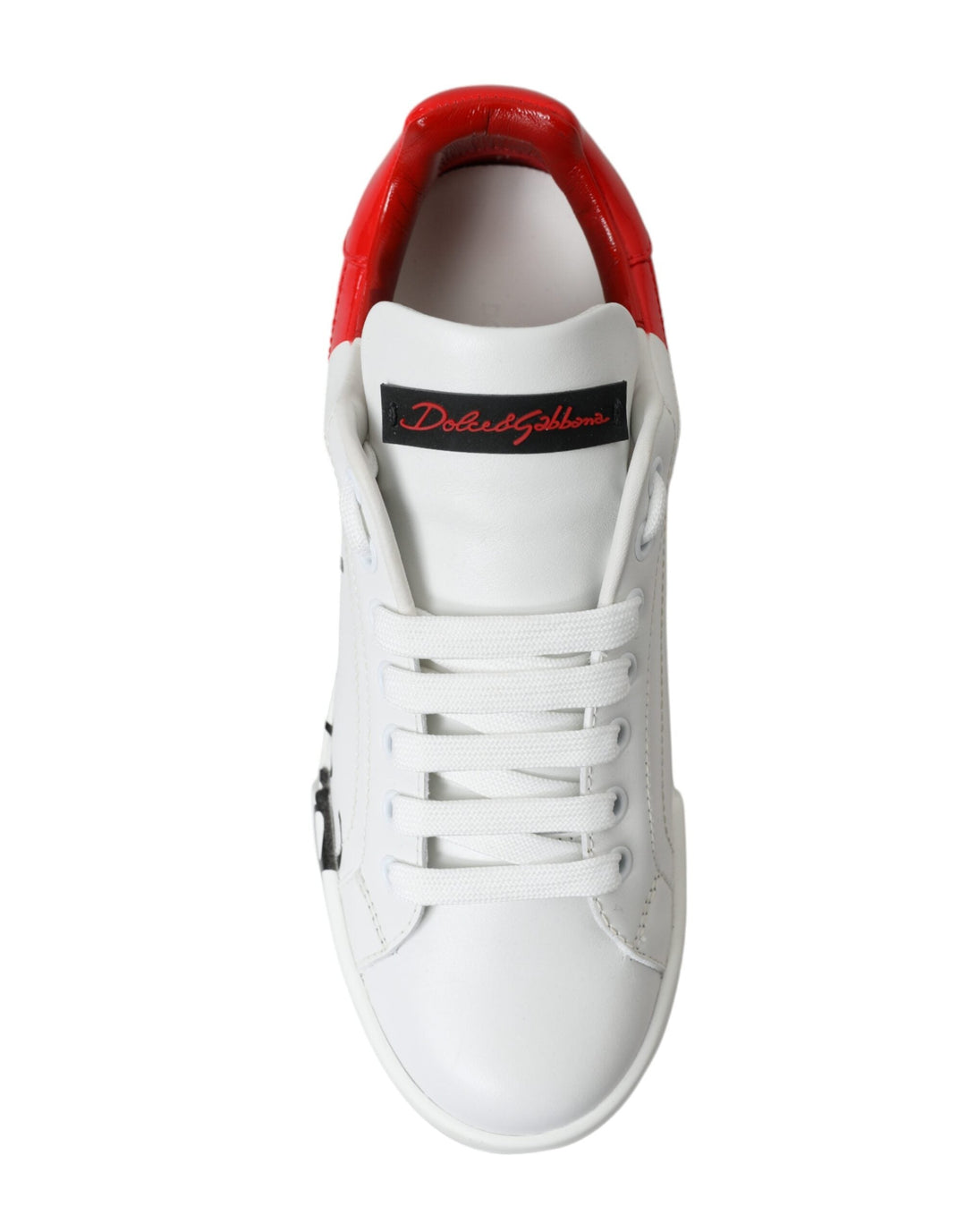 Dolce &amp; Gabbana White Red Lace Up Womens Low Top Sneakers Shoes