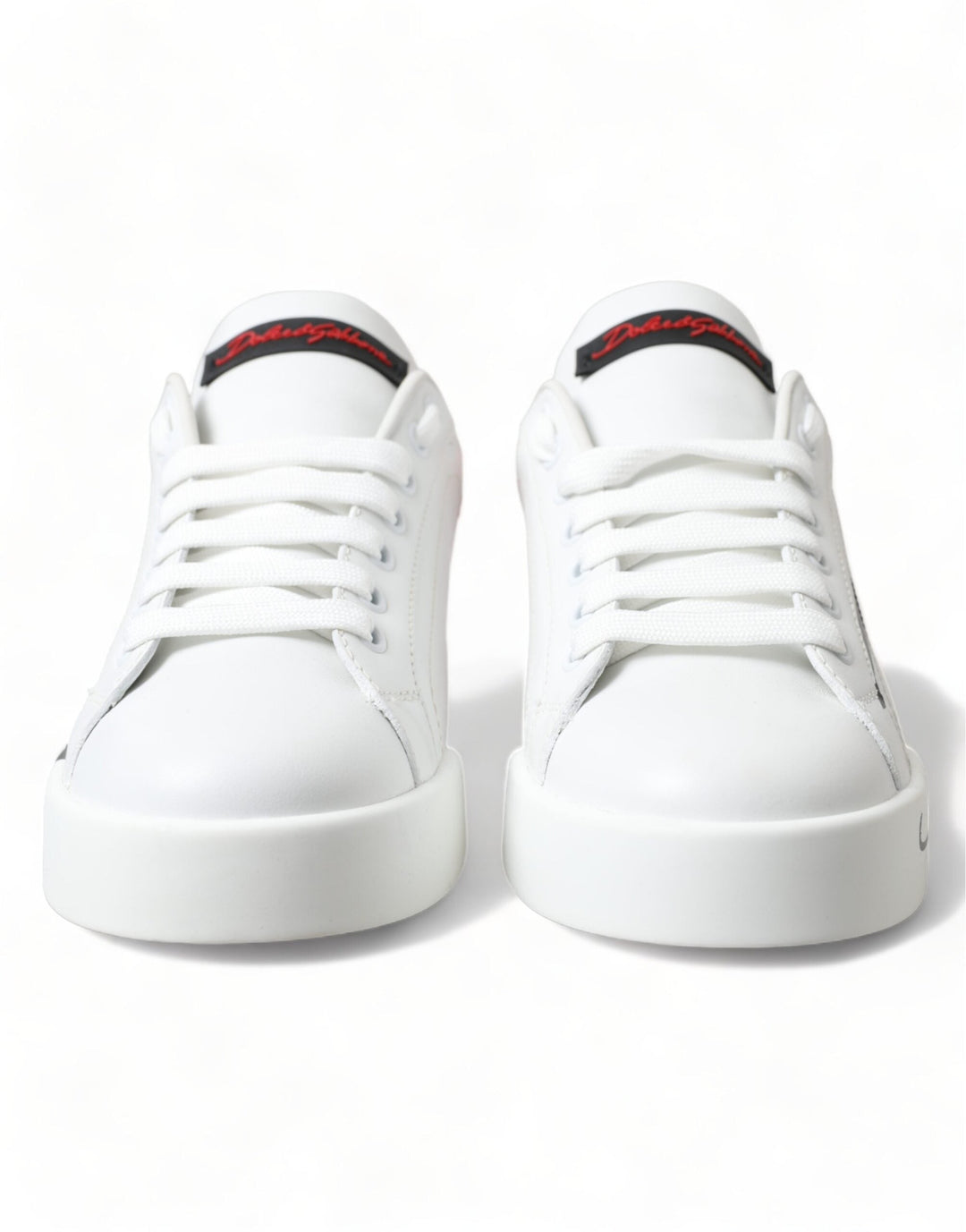 Dolce &amp; Gabbana White Red Lace Up Womens Low Top Sneakers Shoes